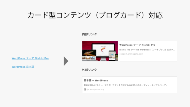【プレビュー見ながらカードのカスタマイズできるよ】ワードプレステーマ Nishiki Pro のカード型コンテンツ（ブログカード）機能を使って、内部・外部リンク を埋め込む方法